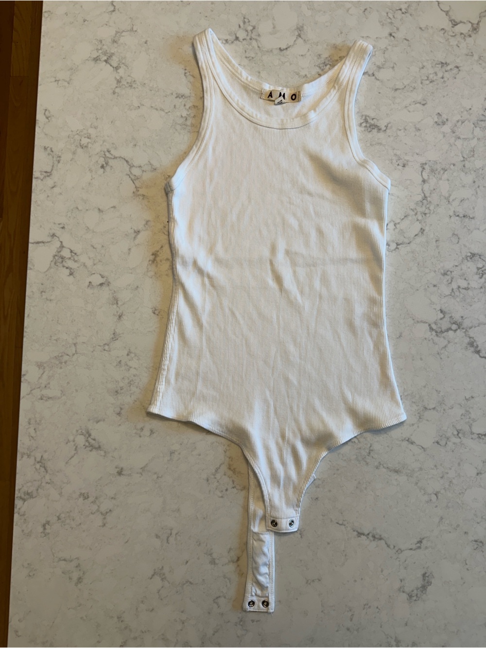 AMO White Ribbed Tank Bodysuit
